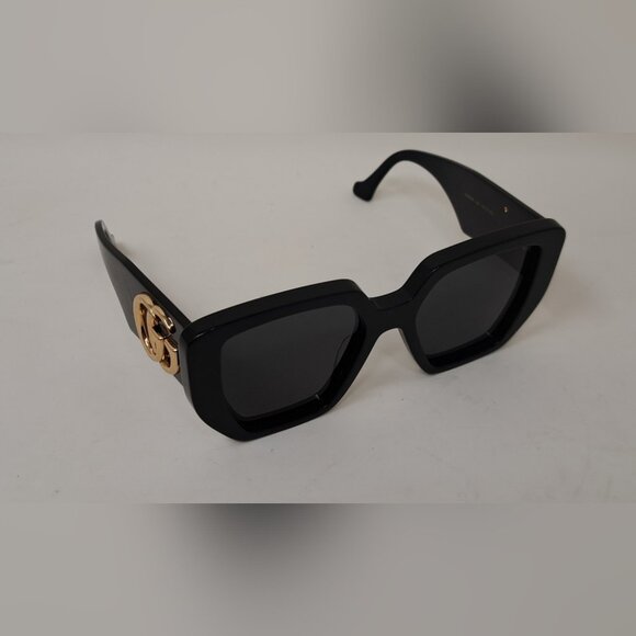 Gucci Women's Sunglasses Black Grey Gold GG Logo Oversized GG0956S 003 54-19-145 - Picture 15 of 16